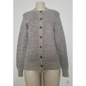 VTG. LL BEAN 100% WOOL  KNITTED GRAY CARDIGAN FAIR ISLE BUTTONS SIZE M #841